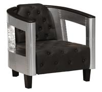 vidaXL Sillón de Aviador de Cuero auténtico Negro