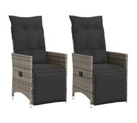 vidaXL Sillones reclinable jardín y Cojines 2 uds ratán sintético Gris, Silla de Patio reclinable, Asiento de jardín reclinable, Tumbona