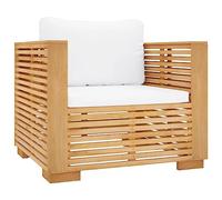 vidaXL Sillón de Jardín con Cojines Sofá Patio Exterior Asiento Respaldo Acolchado Mueble Aire Libre Balcón Madera Maciza Teca Crema