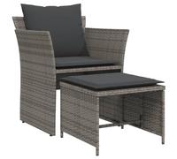 vidaXL Sillón de jardín con reposapiés ratán sintético Gris