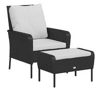 vidaXL Sillón de jardín con reposapiés ratán sintético Negro, sillón de jardín, sillón de Exterior, Tumbona de jardín, Tumbona, sillón de Patio