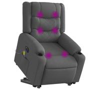 vidaXL Sillón de Masaje Eléctrico Reclinable Elevable, Silla con Respaldo Reposabrazos, Sillón de Relax Descanso, Asiento Ajustable, Tela Gris Oscuro