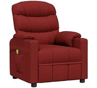 vidaXL Sillón de masaje eléctrico reclinable con respaldo y reposapiés ajustables, tela Rojo Tinto