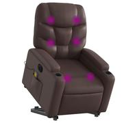 vidaXL Sillón de masaje elevable eléctrico, respaldo y reposabrazos, cuero sintético marrón