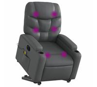 vidaXL Sillón de masaje elevable eléctrico, asiento ajustable, reposabrazos, cuero sintético gris
