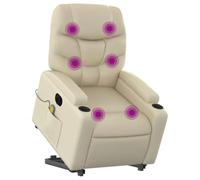 vidaXL Sillón de Masaje Elevable Eléctrico, Silla con Respaldo Reposabrazos, Sillón de Relax Descanso, Asiento Ajustable, Cuero Sintético Crema