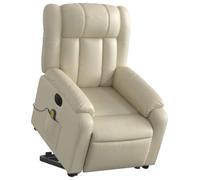 vidaXL Sillón de Masaje Elevable Eléctrico, Silla con Respaldo, Sillón Orejero Ajustable, Asiento para Personas Mayores, Cuero Sintético Crema