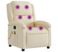 vidaXL Sillón de Masaje Reclinable sin Adaptador de Corriente, Silla con Respaldo Reposabrazos, Sillón de Televisión Relax Descanso, Asiento para Salón Hogar, Tela Crema