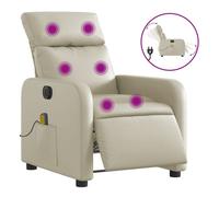 vidaXL Sillón de masaje reclinable eléctrico – Ajustable, con reposabrazos – Cuero sintético crema