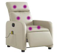 vidaXL Sillón de masaje reclinable eléctrico – Ajustable, con reposabrazos – Cuero sintético crema