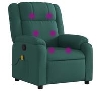 vidaXL Sillón de Masaje Reclinable, Silla con Respaldo Reposabrazos, Butaca de Relax Descanso TV, Asiento Ajustable para Casa, Tela Verde Oscuro