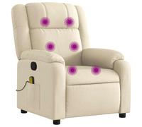 vidaXL Sillón de Masaje Reclinable, Silla con Respaldo Reposabrazos, Butaca de Relax Descanso TV, Asiento Ajustable para Casa, Tela Crema