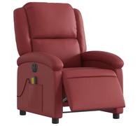 vidaXL Sillón de Masaje Reclinable, Silla con Respaldo Reposabrazos, Sillón de Relax Descanso, Asiento Ajustable, Cuero Artificial Rojo Tinto