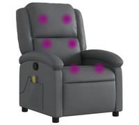 vidaXL Sillón de Masaje Reclinable, Silla con Respaldo Reposabrazos, Sillón de TV Relax Descanso, Asiento para Salón Hogar, Cuero Sintético Gris