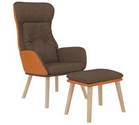 vidaXL Sillón de Relax con Reposapiés, Silla de Comedor, Sillón Giratorio, Asiento para Salón Oficina, Tela y Cuero Sintético Marrón