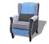 vidaXL Sillón de Salón Diseño Retales Patchwork Estampado Azul Blanco Asiento