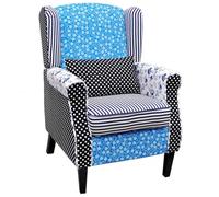 vidaXL Sillón de Salón Diseño Retales Patchwork Estampado Azul Blanco Asiento