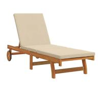 vidaXL Sillón de Sol Ajustable con Ruedas, en marrón y Beige. Hecho de Madera de Acacia sólida, es Resistente a la Intemperie y cómodo para Estar al Aire Libre. Ideal para el jardín o el Patio, Tien