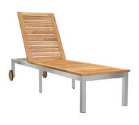 vidaXL Sillón de Sol con Ruedas, 207 x 58 x 35 cm, de Madera Maciza de Tejo y Acero Inoxidable. Ideal para Jardines, Balcones y Muebles de Exterior. Cómodo, Silla Ajustable y Reclinable para Jardín.