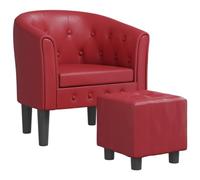 vidaXL Sillón diseño de Cubo con reposapiés Cuero sintético Rojo Tinto