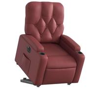 vidaXL Sillón Elevable Eléctrico, Silla con Respaldo Reposabrazos, Sillón de Relax Descanso, Asiento Ajustable, Cuero Artificial Rojo Tinto