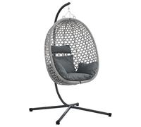 vidaXL Sillón Huevo Suspendido con Estructura de Acero Tratado y Cojín de Rattan Sintético Gris, Columpio de Jardín, Balcón, Lounge, Asiento para Relajar, Lounger Elíptico Moderno, Porche Cómodo y Ve