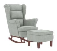 vidaXL Sillón Mecedora Patas Madera y Taburete Reposapiés Balancín Reclinable Asiento Silla Salón Sala de Estar Mueble Terciopelo Gris Claro