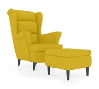 vidaXL Sillón Orejero con Taburete Asiento Acolchado Butaca Silla de Ocio Reclinable Salón Sala Estar Dormitorio Oficina Terciopelo Amarillo Mostaza