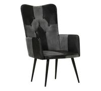 Vidaxl sillón orejero cuero auténtico negro y gris