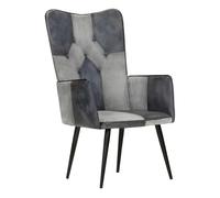 Vidaxl sillón orejero de cuero auténtico gris