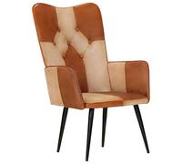 vidaXL Sillón Orejero Sofá con Botones Asiento Acolchado Butaca Silla de Ocio Salón Sala de Estar Dormitorio Cuero Auténtico Marrón y Crema