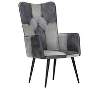 vidaXL Sillón Orejero Sofá con Botones Asiento Acolchado Butaca Silla de Ocio Salón Sala de Estar Dormitorio de Cuero Auténtico Gris Canela