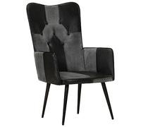 vidaXL Sillón Orejero Sofá con Botones Asiento Acolchado Butaca Silla de Ocio Salón Sala de Estar Dormitorio Cuero Auténtico Negro y Gris