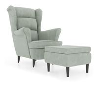 vidaXL Sillón Orejero y Taburete Asiento Acolchado Butaca Silla de Ocio Reclinable Salón Sala de Estar Dormitorio Oficina de Terciopelo Gris Claro