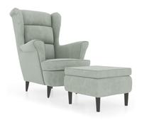 vidaXL Sillón orejero y Taburete de Terciopelo Gris Claro