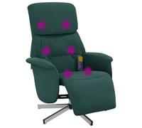 vidaXL Sillón Reclinable de Masaje con Reposapiés sin Adaptador de Corriente, Silla Giratoria de Masaje, Silla de Descanso, Sillón para Salón Oficina, Tela Verde Oscuro