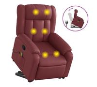 Vidaxl sillón reclinable de masaje de pie cuero artificial rojo tinto