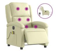 Vidaxl sillón reclinable de masaje eléctrico cuero auténtico crema
