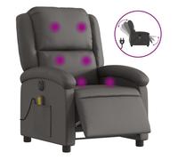 Vidaxl sillón reclinable de masaje eléctrico cuero auténtico gris