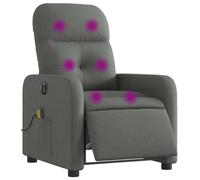 vidaXL Sillón reclinable de masaje eléctrico, reposabrazos, asiento ajustable, tela gris oscuro