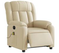 vidaXL Sillón Reclinable de Masaje Eléctrico, Silla con Respaldo, Sillón Orejero Ajustable, Asiento para Personas Mayores, Tela Color Crema
