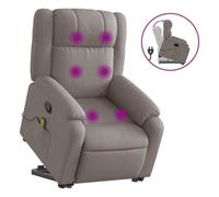 vidaXL Sillón Reclinable de Masaje Elevable, Silla con Respaldo Reposabrazos, Sillón Orejero de Relax TV, Asiento Ajustable, Tela Gris Taupe