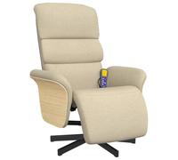 vidaXL Sillón Reclinable de Masaje, Silla con Reposapiés Respaldo Reposabrazos, Sillón de TV Relax Descanso, Asiento para Salón, Tela Color Crema