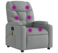 vidaXL Sillón Reclinable de Masaje, Silla con Respaldo Reposabrazos, Sillón de Televisión Relax Descanso, Asiento para Salón, Tela Gris Claro