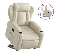 Vidaxl sillón reclinable elevable cuero artificial color crema