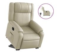 Vidaxl sillón reclinable elevable eléctrico de cuero sintético crema
