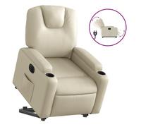Vidaxl sillón reclinable elevable eléctrico de cuero sintético crema