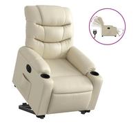 Vidaxl sillón reclinable elevable eléctrico de cuero sintético crema