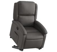 Sillón Reclinable Elevable Cuero Auténtico Gris Vidaxl