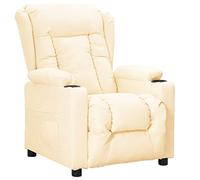 vidaXL Sillón Reclinable Elevable Silla Asiento Butaca Sofá Reposapiés Ajustable Sala de Estar Orejero Acolchado Muebles de Cuero Sintético Crema